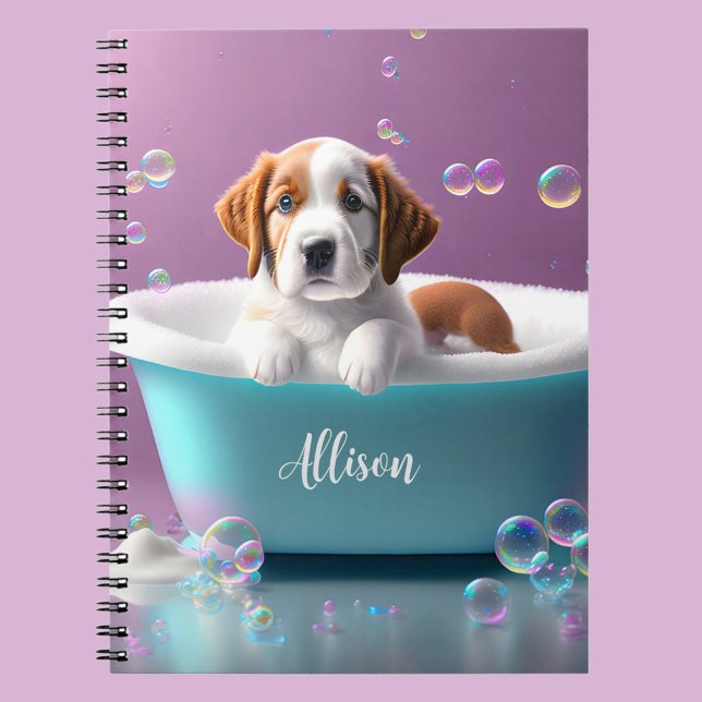 Carnet Joli chiot dans une baignoire avec bulles de savon (Créateur téléchargé)