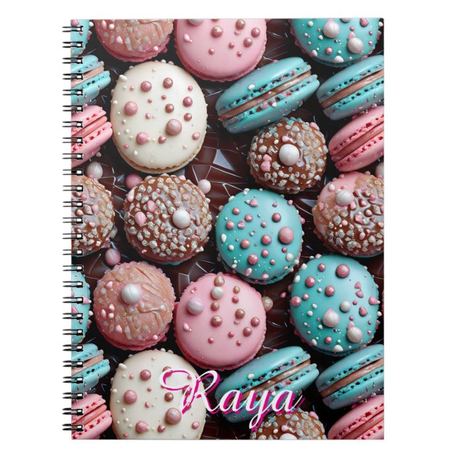 Carnet Joli chocolat, Macaron bleu et rose (Devant)