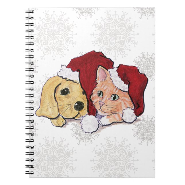 Carnet Joli Christmas Labrador Puppy et Orange Tabby (Devant)