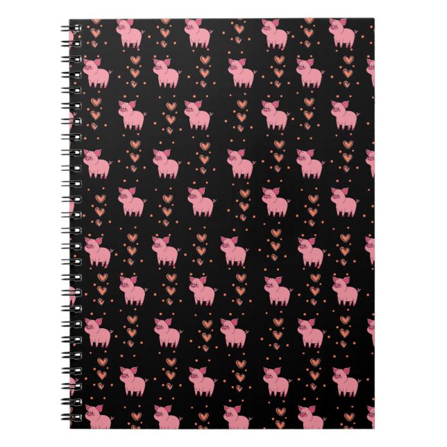 Carnet Joli Cochon Porc avec Motif de Cœur Rose Style Noi (Devant)