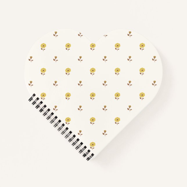 Carnet Joli cœur en forme de fleur jaune Ditsy (Devant)