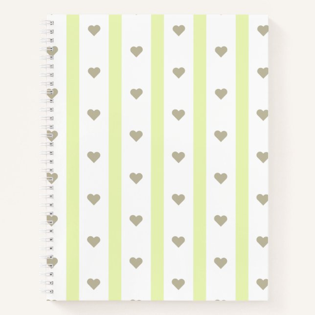 Carnet Joli coeur moderne pastel et rayures Vert (Devant)