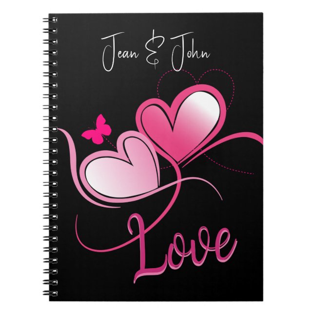 Carnet Joli Coeur Rose Aime Avec Papillon (Devant)
