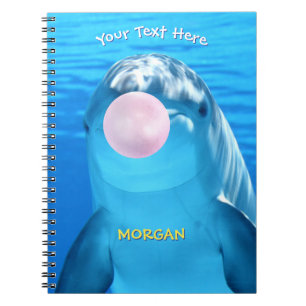 Carnet Joli dauphin, bulle de bubble gum, nom et message