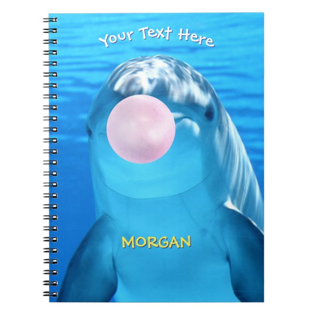 Carnet Joli dauphin, bulle de bubble gum, nom et message (Devant)
