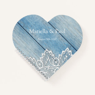Carnet Joli dentelle Bleu Mariage en forme de coeur