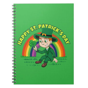 Carnet Joli dessin animé leprechaun avec shamrock et arc-