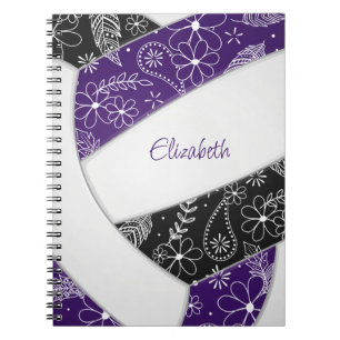 Carnet joli doodé motif violet noir boho volleyball