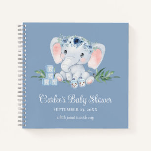 Carnet Joli éléphant Blue Floral Boy Baby shower