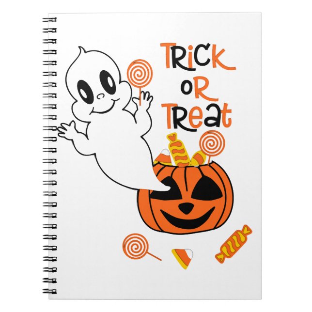 Carnet Joli fantôme avec des bonbons d'Halloween (Devant)