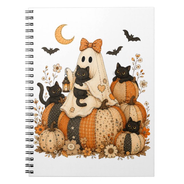 Carnet Joli fantôme d'Halloween effrayant avec des chats  (Devant)