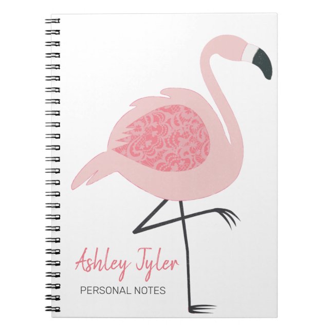 Carnet Joli Flamant rose rose girly mignon personnalisé (Devant)