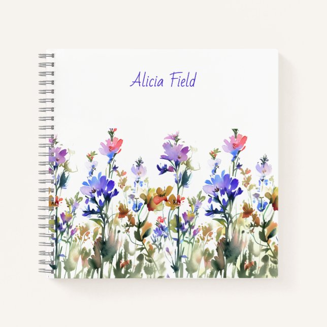 Carnet Joli Fleurs sauvages aquarelle | votre nom (Devant)