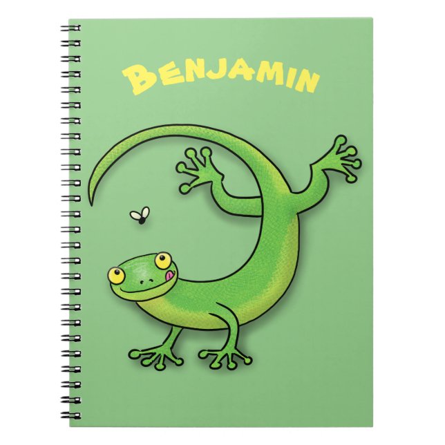 Carnet Joli gecko vert salutations avec dessin animé (Devant)