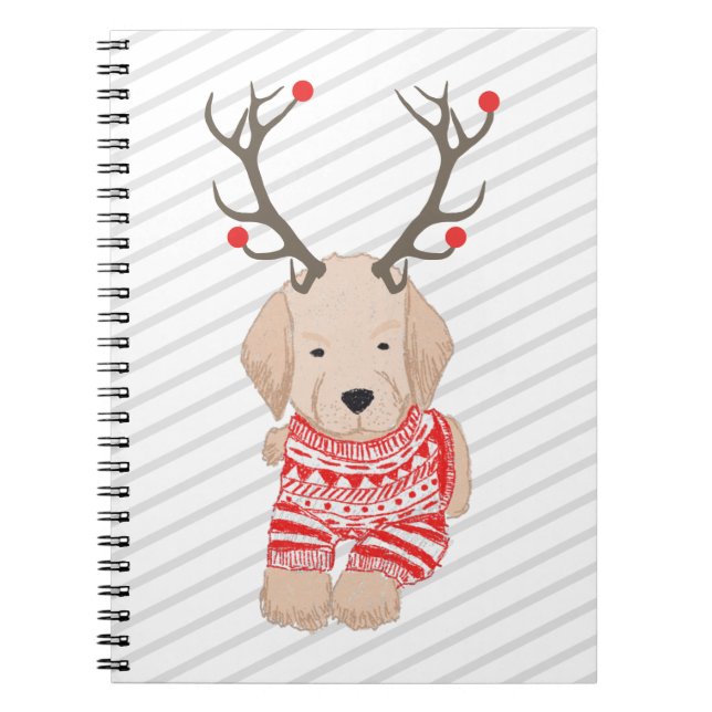 Carnet Joli Golden Retriever Chiot Antlers de Noël (Devant)