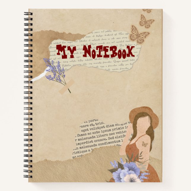 Carnet Joli gris, fleur, papillon et texte  (Devant)