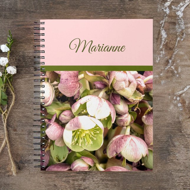 Carnet Joli Hellebore rose et olive personnalisé (Créateur téléchargé)