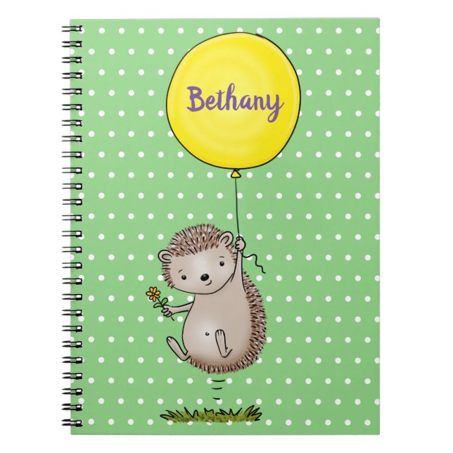 Carnet Joli hérisson heureux avec illustration de ballon (Devant)
