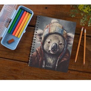 Carnet Joli koala au chapeau d'hiver avec nom personnalis