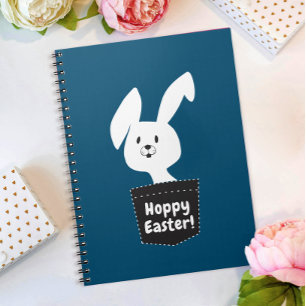 Carnet Joli lapin de Pâques hoppy bleu marine blanc dessi