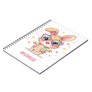 Carnet Joli lapin fille avec monogramme portant des lunet