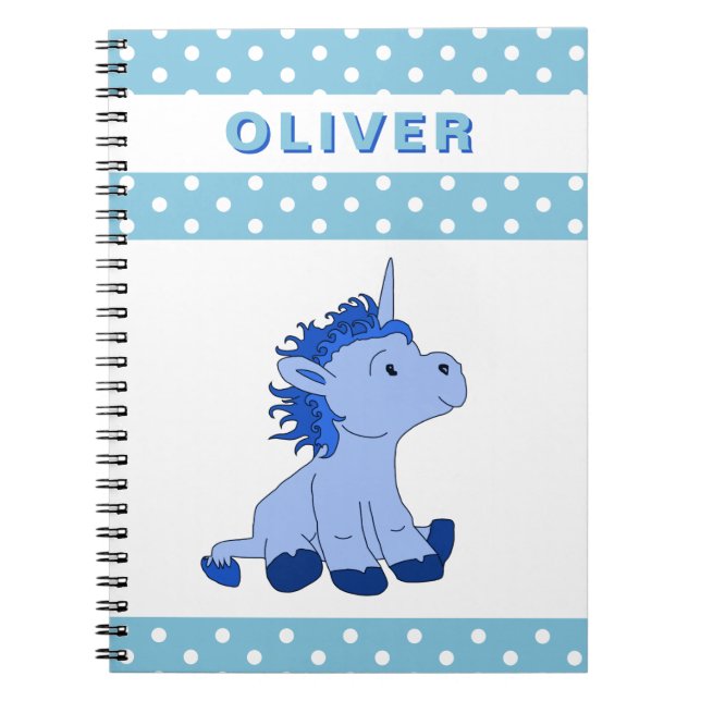 Carnet Joli Licorne Bleue à Motifs à Points Kid`s Name (Devant)