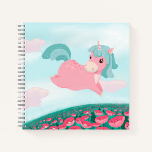 Carnet Joli licorne de dessin animé rose et menthe