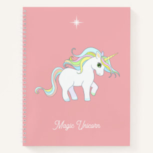 Carnet Joli licorne magique sur fond rose corail