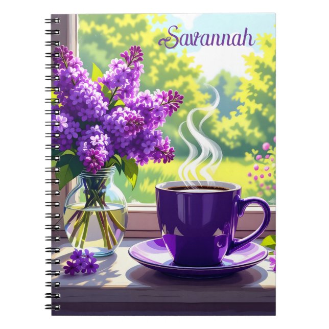 Carnet Joli Lilacs violet et café personnalisé (Devant)