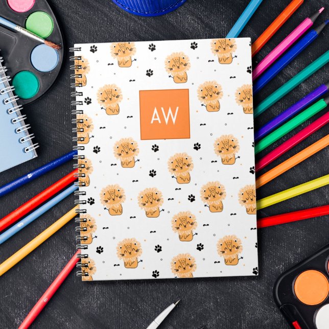 Carnet Joli lion sauvage de dessin animé avec monogramme  (Créateur téléchargé)