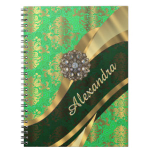 Carnet Joli modèle personnalisé girly vert damask modèle