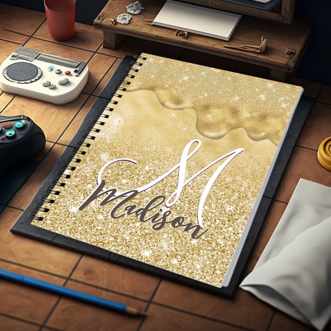 Carnet Joli monogramme avec des gouttes de paillettes dég (Créateur téléchargé)