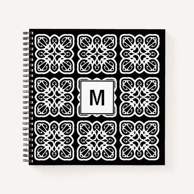 Carnet Joli Monogramme blanc noir géométrique (Devant)