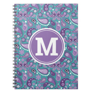 Carnet Joli monogramme chic décontracté violet et bleu pa