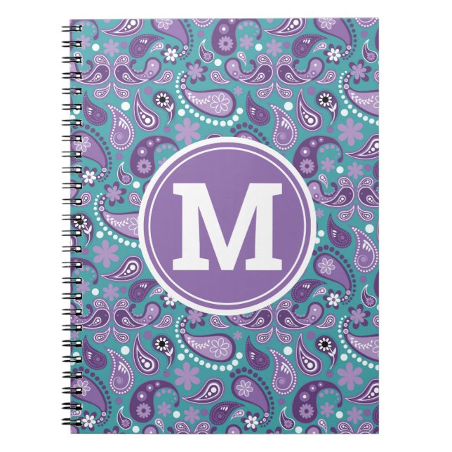Carnet Joli monogramme chic décontracté violet et bleu pa (Devant)