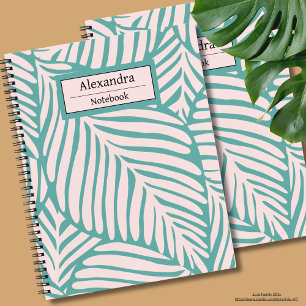 Carnet Joli monogramme Feuille tropicale l Vert et rose