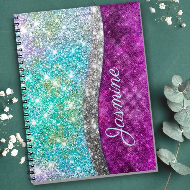 Carnet Joli monogramme iridescent faux pailleté violet sa (Créateur téléchargé)