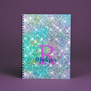 Carnet Joli monogramme iridescent licorne bleu faux paill