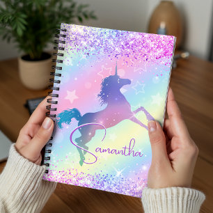 Carnet Joli monogramme licorne rose paillettes arc-en-cie