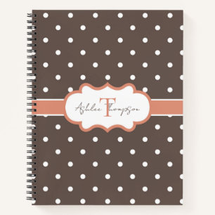 Carnet Joli Monogramme Marron Orange à pois