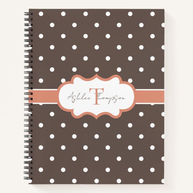 Carnet Joli Monogramme Marron Orange à pois (Devant)