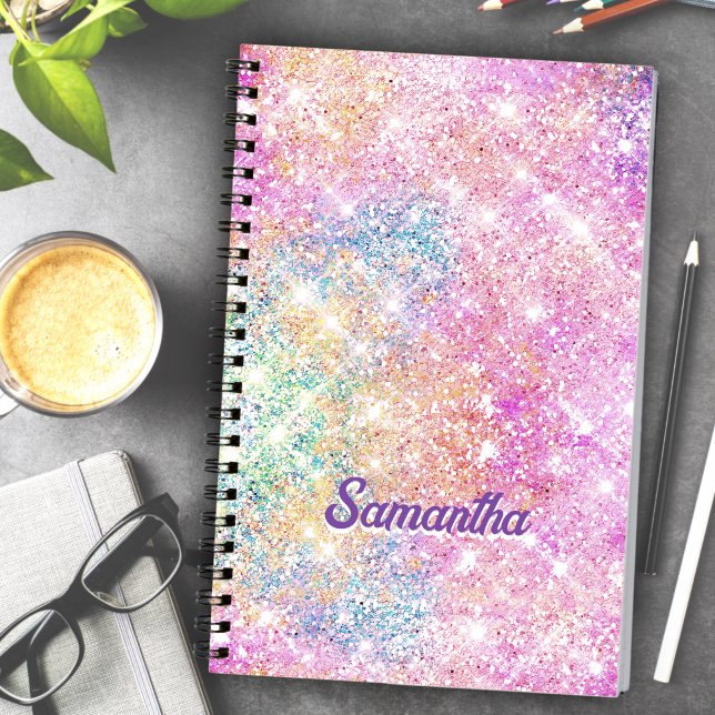 Carnet Joli monogramme moderne licorne rose chaud faux pa (Créateur téléchargé)