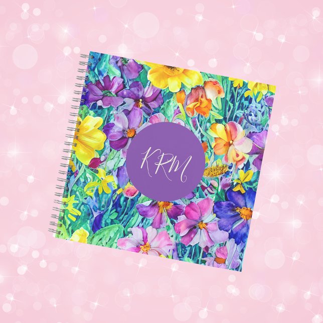 Carnet Joli Monogramme Moderne Personnalisé Art Floral (Créateur téléchargé)