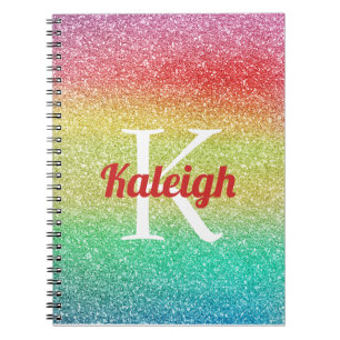 Carnet Joli monogramme pailleté ombré arc-en-ciel