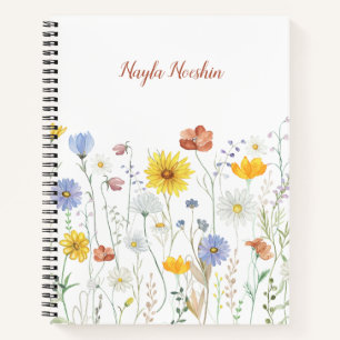 Carnet Joli monogramme personnalisé floral sauvage aquare