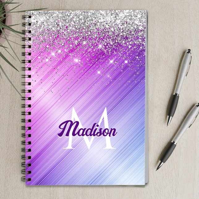 Carnet Joli monogramme violet brossé avec faux strass arg (Créateur téléchargé)