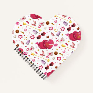 Carnet Joli motif amusant Cœur d'amour rose et douceurs