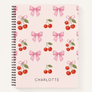 Carnet Joli motif coquette à l'aquarelle de nœud à cerise