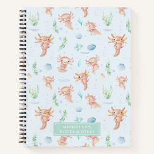 Carnet Joli motif d'aquarelle de monogramme d'axolotl