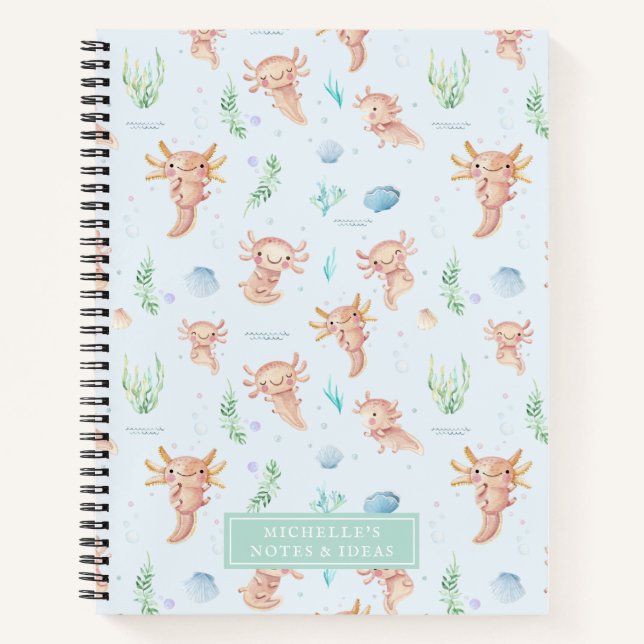 Carnet Joli motif d'aquarelle de monogramme d'axolotl (Devant)